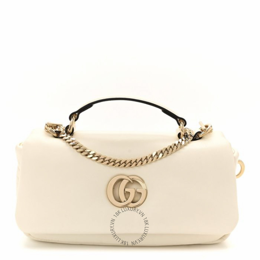 Túi xách đeo chéo Gucci Lambskin Mini GG Milano Top Handle Shoulder Bag White NFPG676