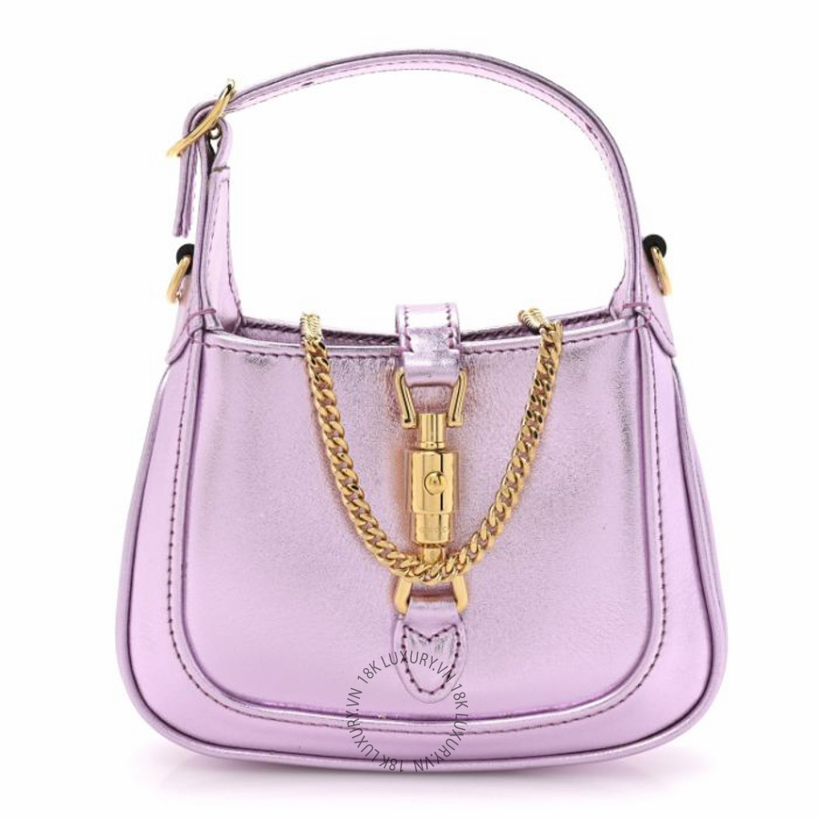 Túi xách đeo chéo Gucci Laminated Nappa Nano Jackie 1961 Hobo Metallic Rosa NFPG736