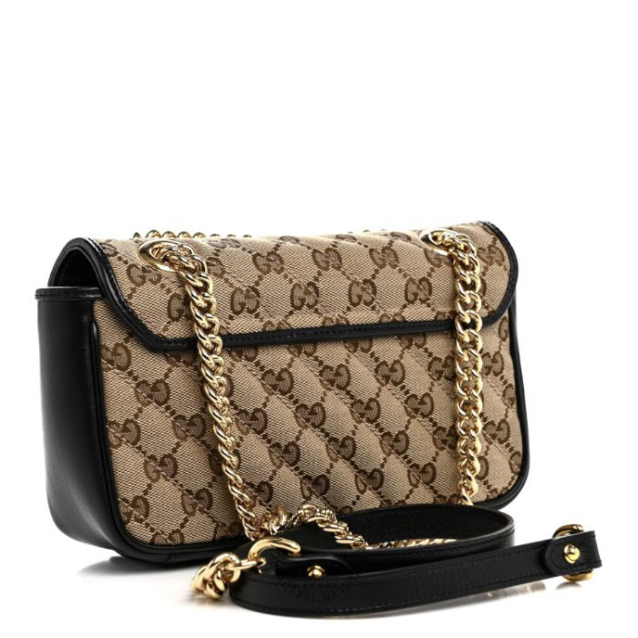 Túi Xách Đeo Chéo Gucci Monogram Matelasse Diagonal Mini GG Marmont Shoulder Bag Beige Black GDCB691