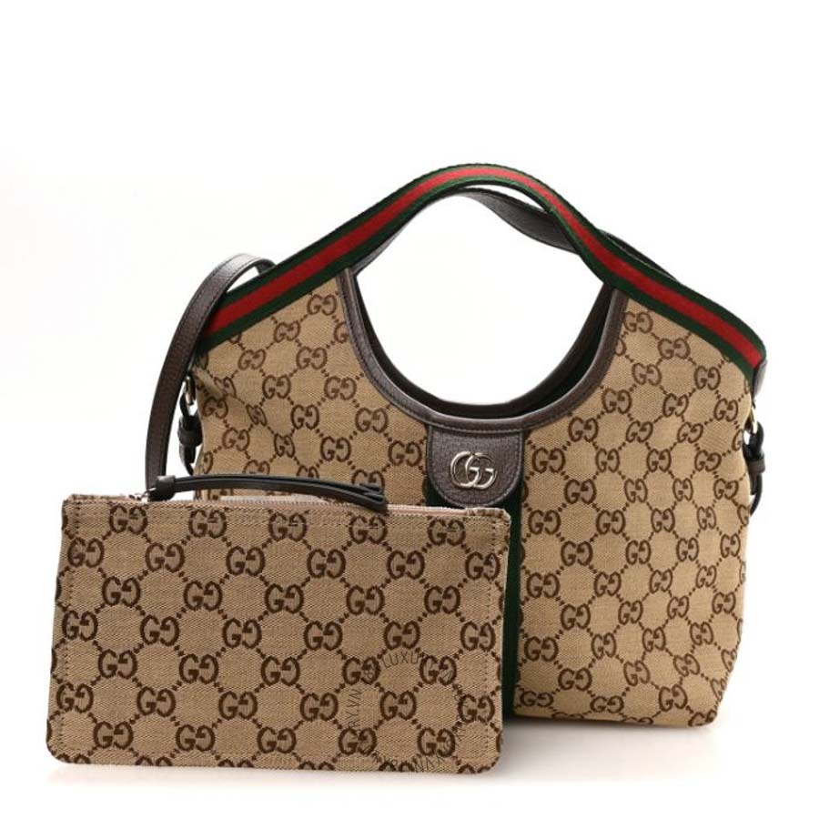 Túi xách đeo chéo Gucci Monogram Web Small Giglio Tote Beige Dark Brown GGC095