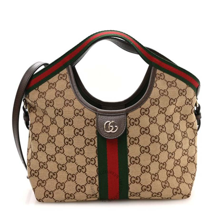 Túi xách đeo chéo Gucci Monogram Web Small Giglio Tote Beige Dark Brown GGC095