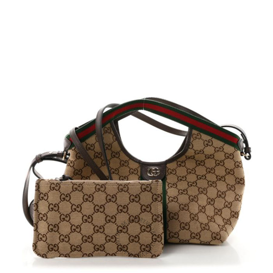 Túi xách đeo chéo Gucci Monogram Web Small Giglio Tote Beige Dark Brown GGC339