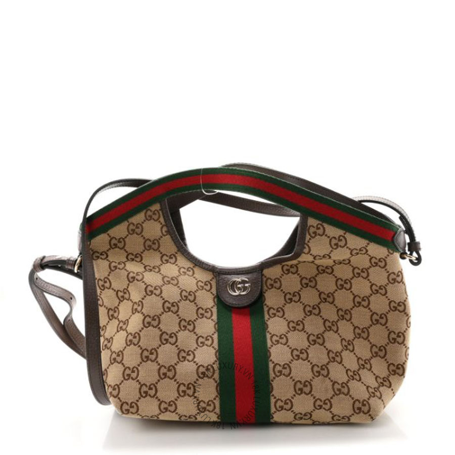 Túi xách đeo chéo Gucci Monogram Web Small Giglio Tote Beige Dark Brown GGC339