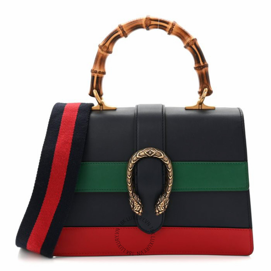 Túi xách đeo chéo Gucci Moon Calfskin Web Medium Dionysus Bamboo Top Handle Bag Black Bright Evergreen Hibiscus Red NFPG703