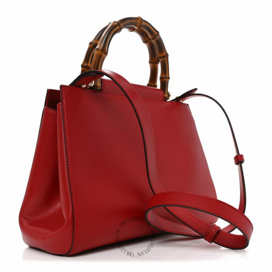 Túi xách đeo chéo Gucci Nappa Bamboo Small Nymphaea Top Handle Bag Hibiscus Red NFPG300
