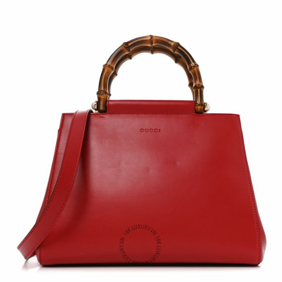 Túi xách đeo chéo Gucci Nappa Bamboo Small Nymphaea Top Handle Bag Hibiscus Red NFPG300