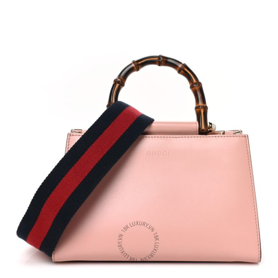 Túi xách đeo chéo Gucci Nappa Bamboo Web Mini Nymphaea Top Handle Bag Perfect Pink Mystic White GGC445
