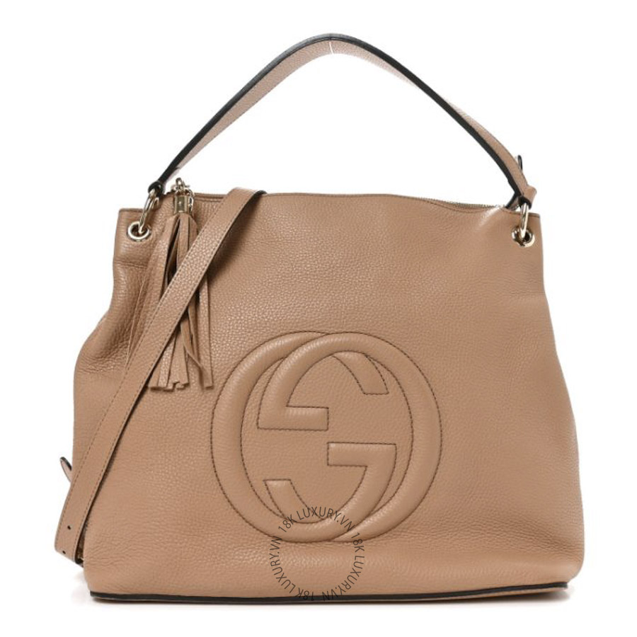 Túi Xách Đeo Chéo Gucci Pebbled Calfskin Large Soho Hobo Camelia GDCB349