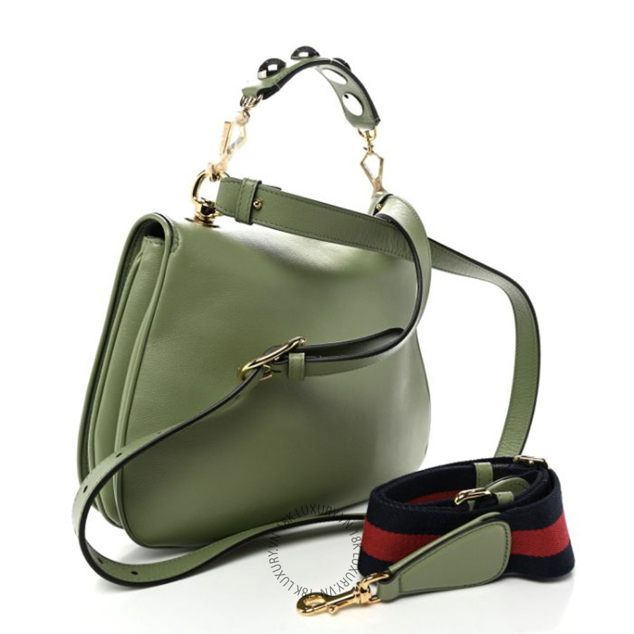 Túi Xách Đeo Chéo Gucci Roxy Calfskin Web Medium Blondie Top Handle Shoulder Flap Bag Salamander Green GDCB432