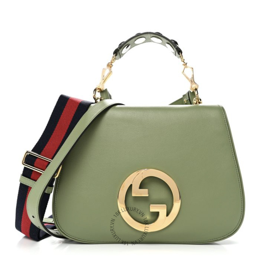 Túi Xách Đeo Chéo Gucci Roxy Calfskin Web Medium Blondie Top Handle Shoulder Flap Bag Salamander Green GDCB432