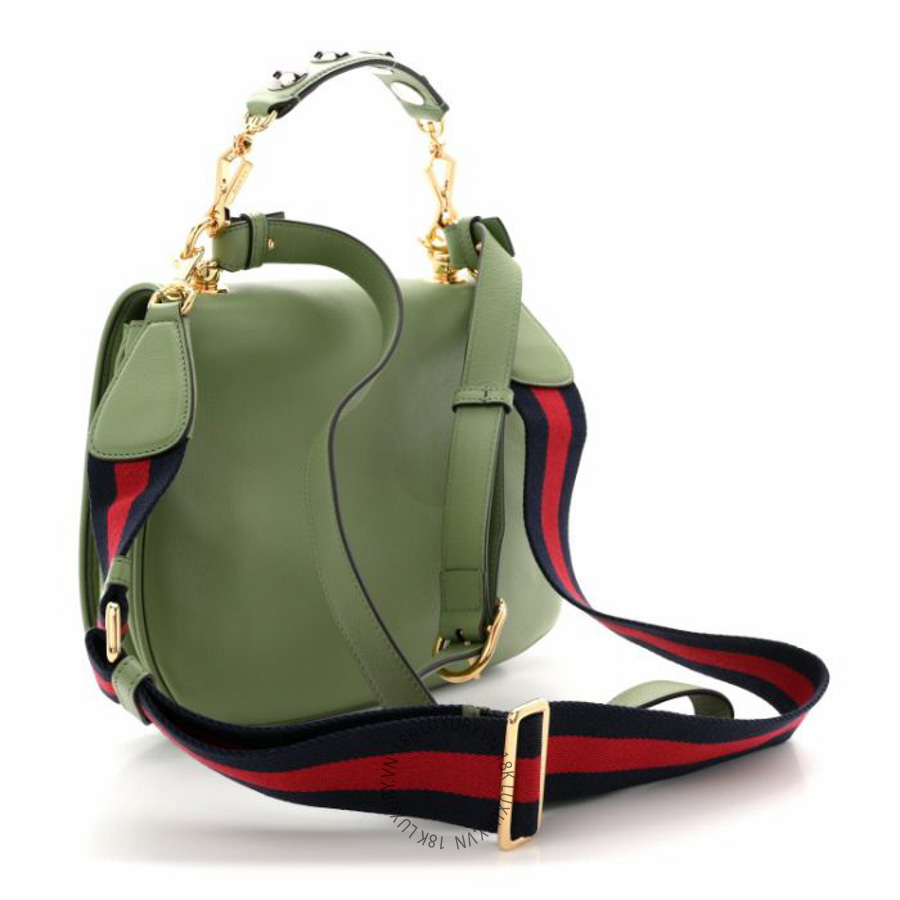 Túi xách đeo chéo Gucci Roxy Calfskin Web Medium Blondie Top Handle Shoulder Flap Bag Salamander Green NFPG709