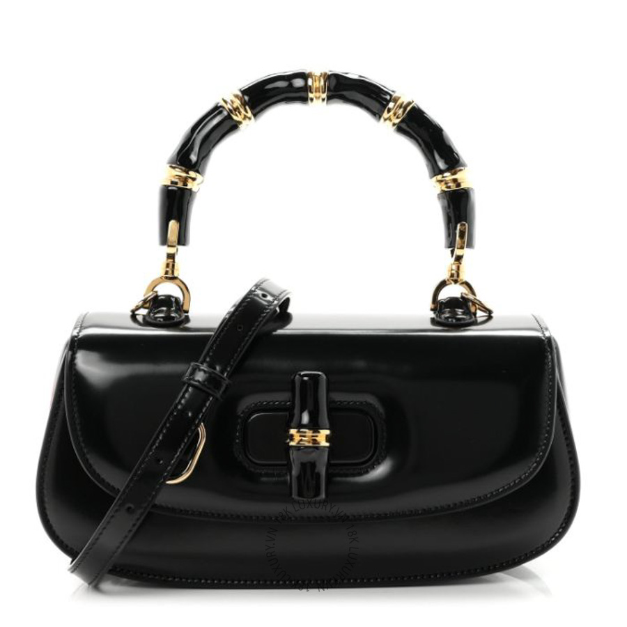 Túi xách đeo chéo Gucci Shiny Polished Calfskin Medium Bamboo Diva Black GGC356