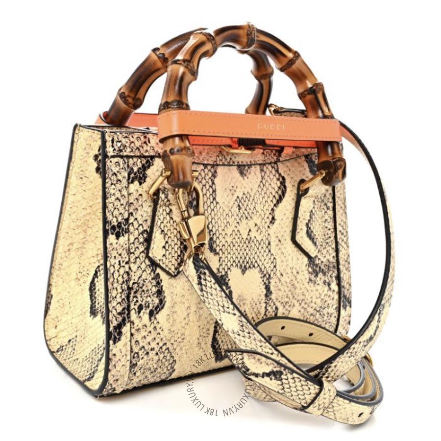 Túi Xách Đeo Chéo Gucci Snakeskin Mini Diana Tote Bag Beige GDCB498