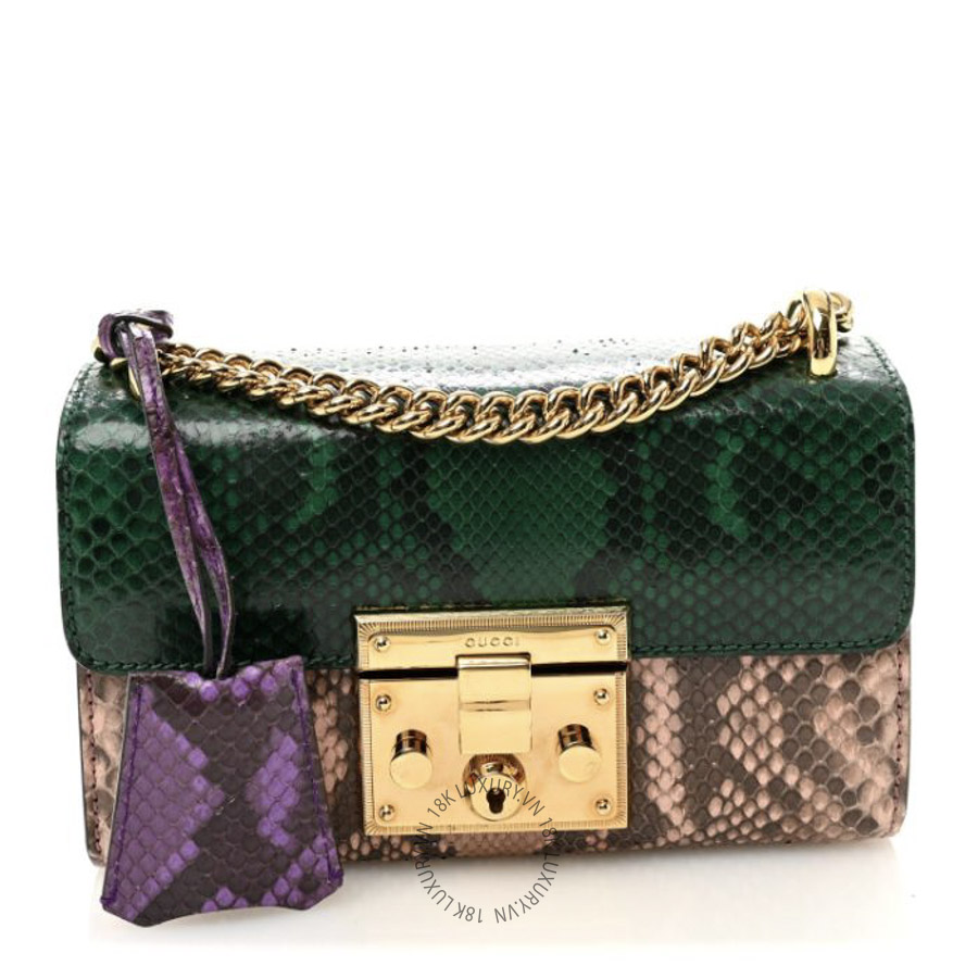 Túi Xách Đeo Chéo Gucci Snakeskin Small Padlock Shoulder Bag Green Pink Purple GDCB081
