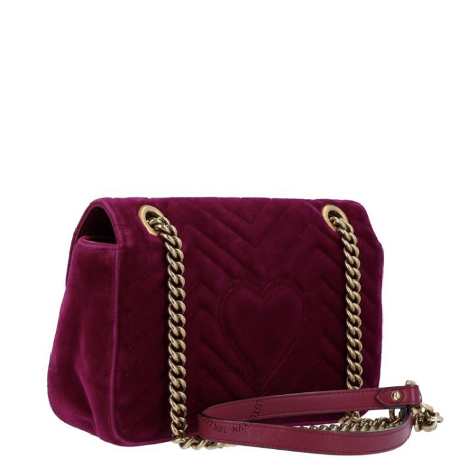 Túi Xách Đeo Chéo Gucci Velvet Matelasse Medium GG Marmont Shoulder Bag Fuchsia Violet Cyclamen GDCB656