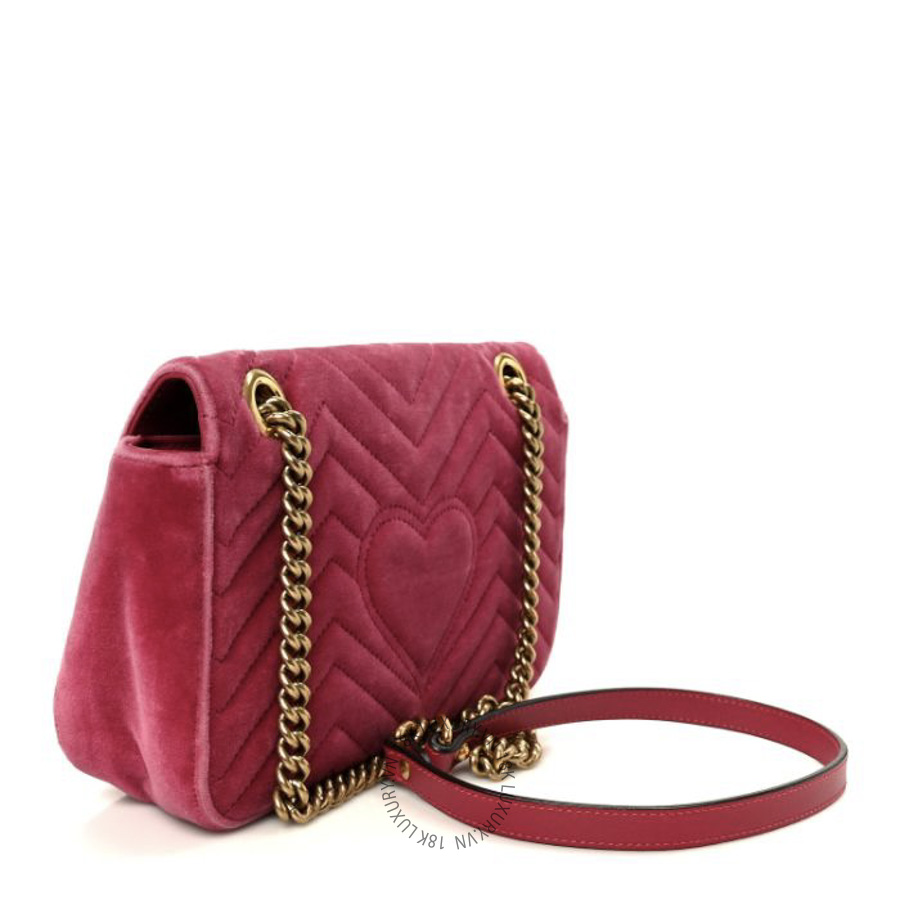 Túi Xách Đeo Chéo Gucci Velvet Matelasse Small GG Marmont Shoulder Bag Light Raspberry Rose GDCB384