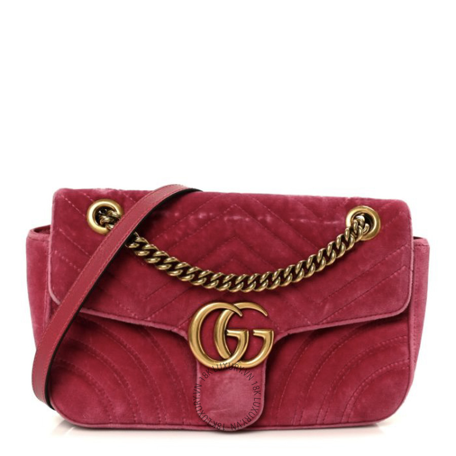 Túi Xách Đeo Chéo Gucci Velvet Matelasse Small GG Marmont Shoulder Bag Light Raspberry Rose GDCB384