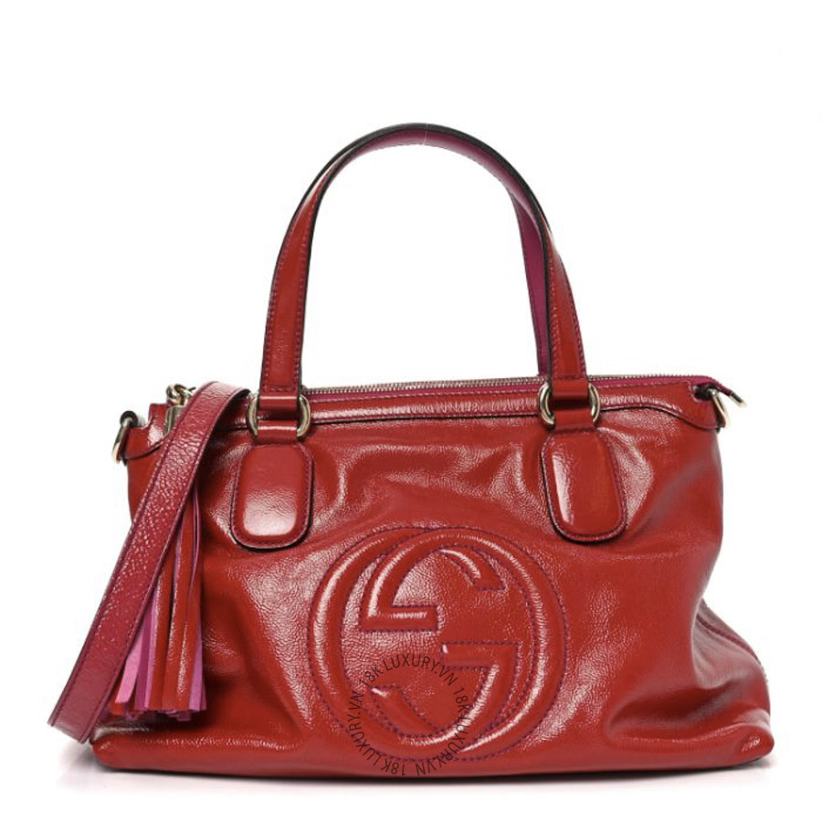 Túi Xách Đeo Chéo Gucci Vernice Naplack Small Soho Top Handle Satchel Uniform Red GDCB039