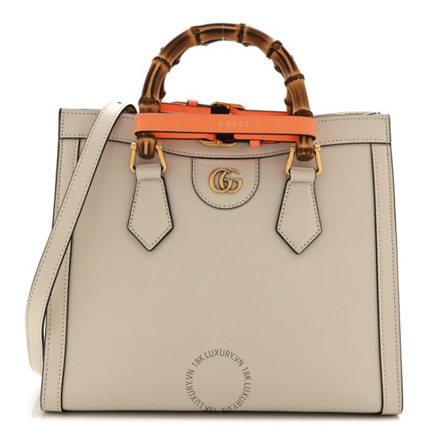 Túi Xách Đeo Chéo Gucci Wonka Grain Calfskin Small Diana Tote Bag Mystic White Cuir GDCB465