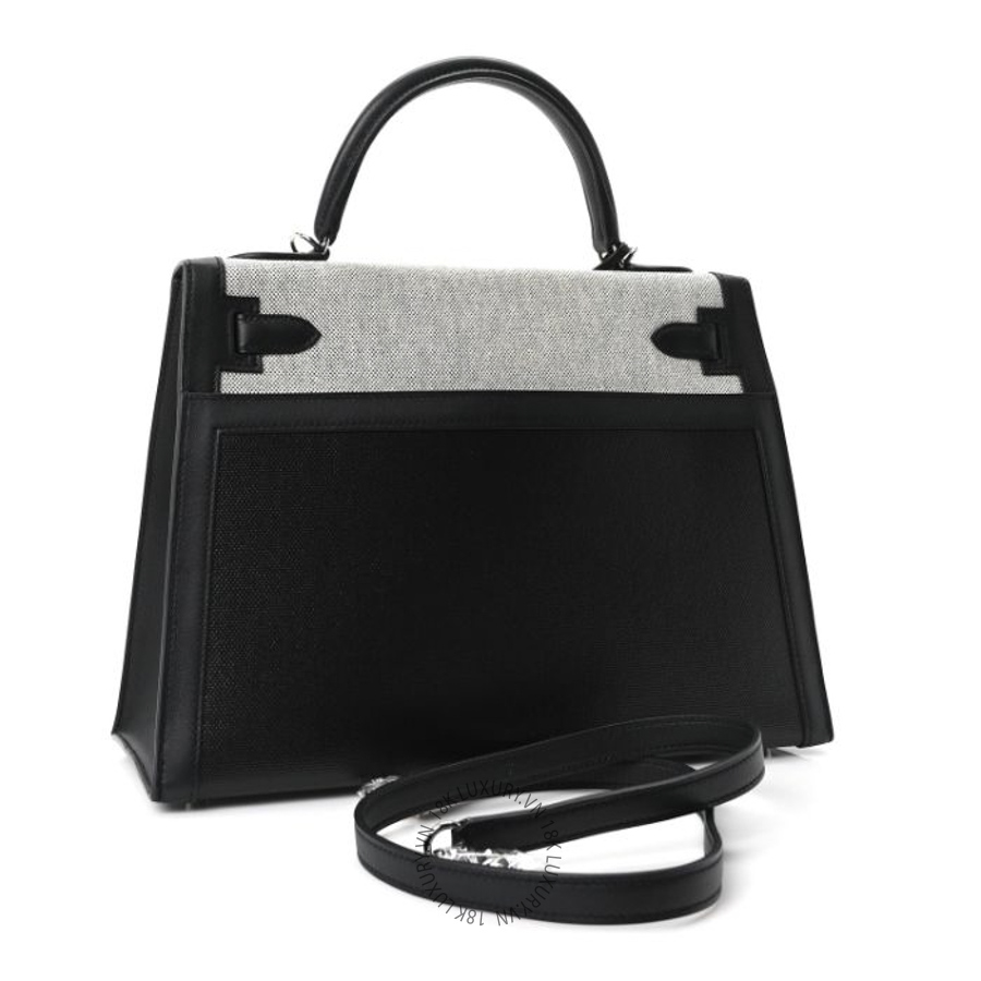Túi Xách Đeo Chéo Hermes Berline Toile Swift Kelly Sellier 32 Black Ecru TMH033