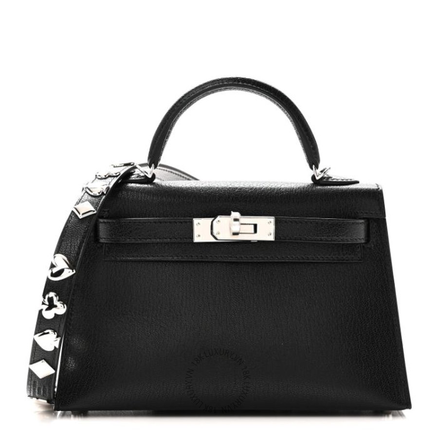 Túi xách đeo chéo Hermes Chevre Chamkila Clou de Coeur Mini Kelly Sellier 20 Black FPTH002