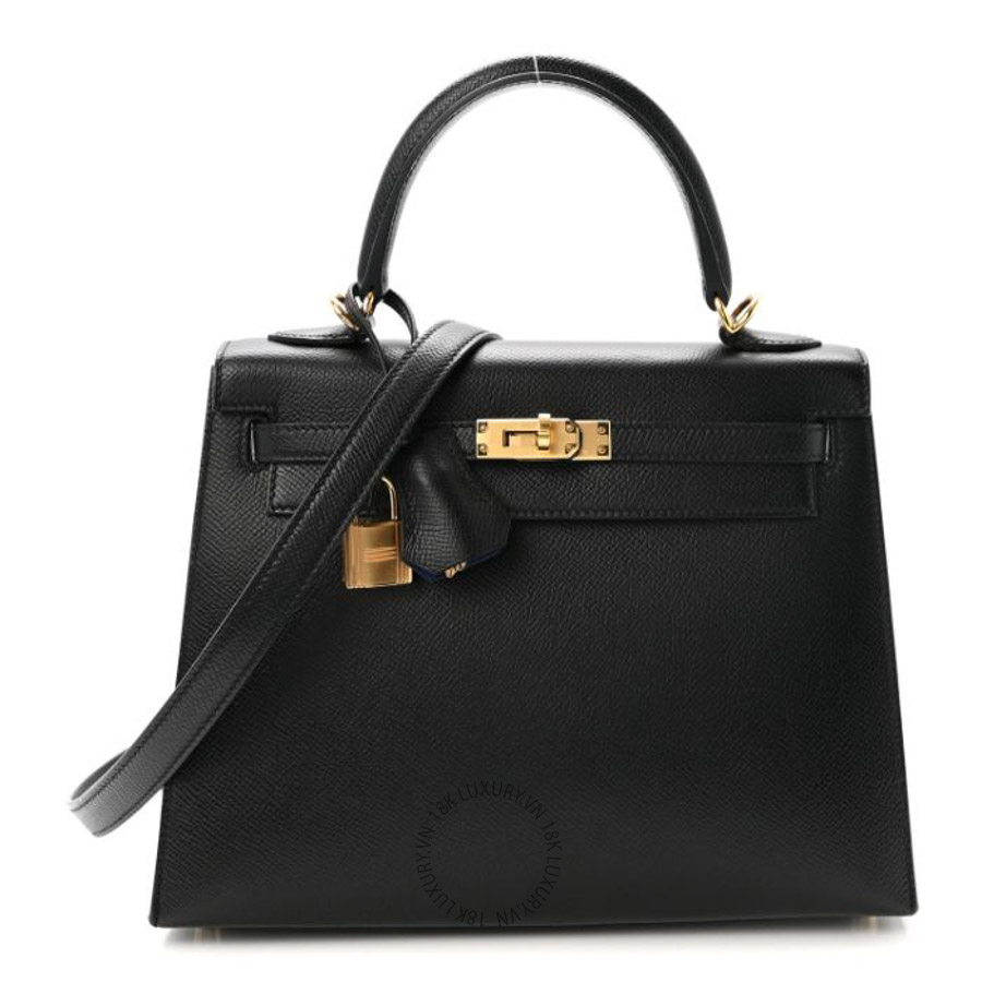 Túi xách đeo chéo Hermes Epsom Horseshoe Kelly Sellier 25 Black Bleu Electrique HMT292