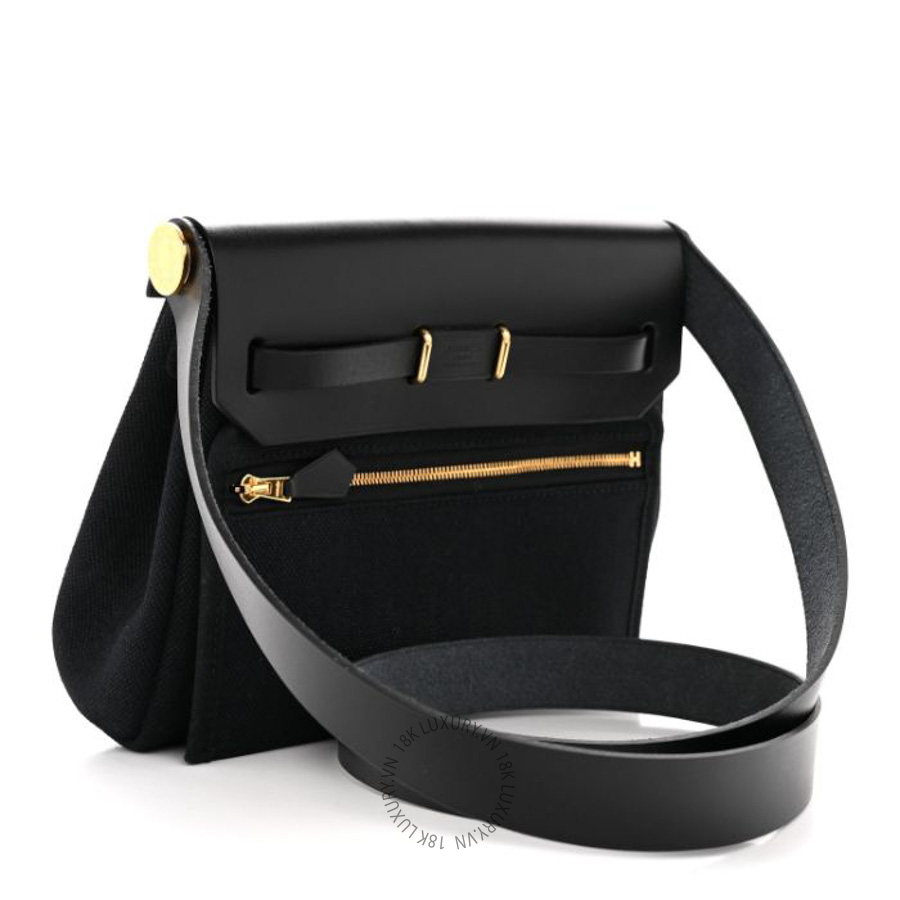 Túi xách đeo chéo Hermes Military Toile Vache Hunter Herbag Zip Retourne 20 Black FPTH319