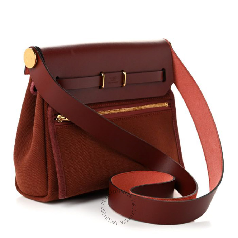 Túi xách đeo chéo Hermes Military Toile Vache Hunter Herbag Zip Retourne 20 Rouge H FPTH012
