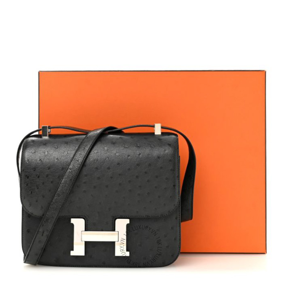Túi xách đeo chéo Hermes Ostrich Constance 24 Bleu Iris HMT308