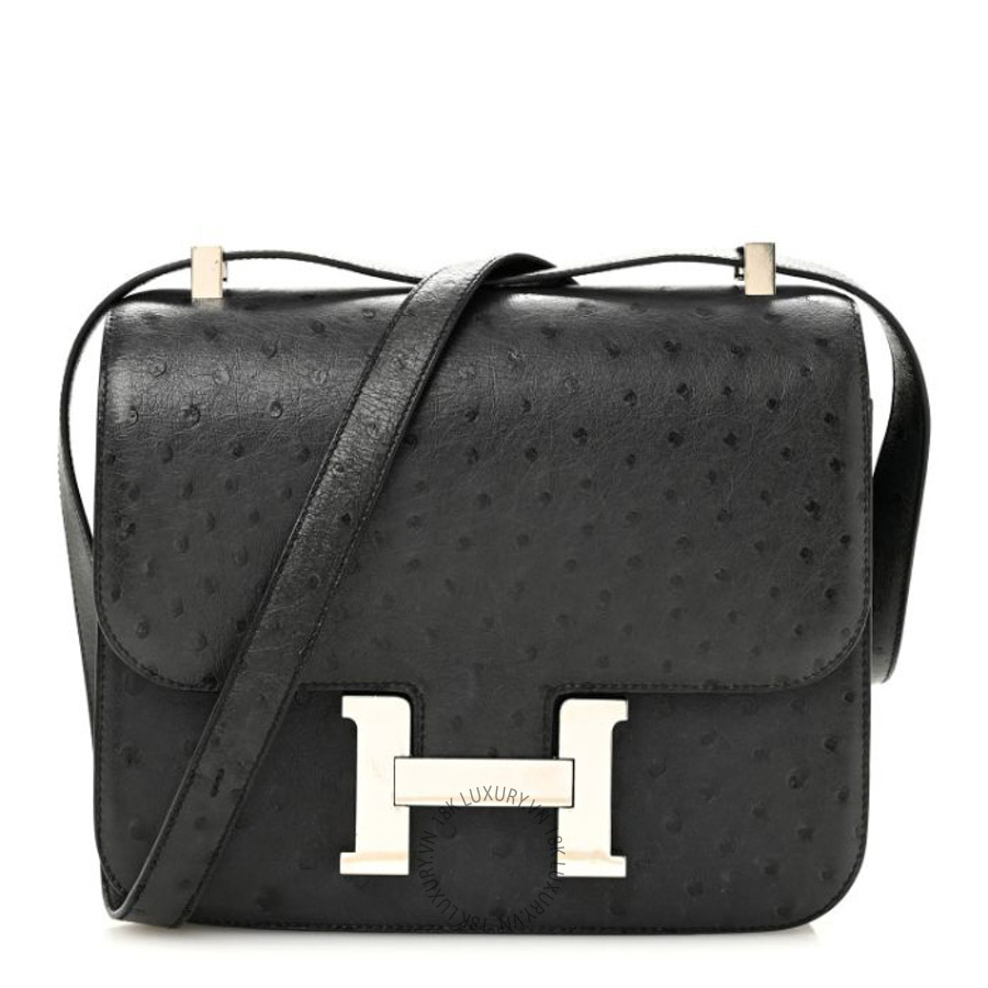 Túi xách đeo chéo Hermes Ostrich Constance 24 Bleu Iris HMT308