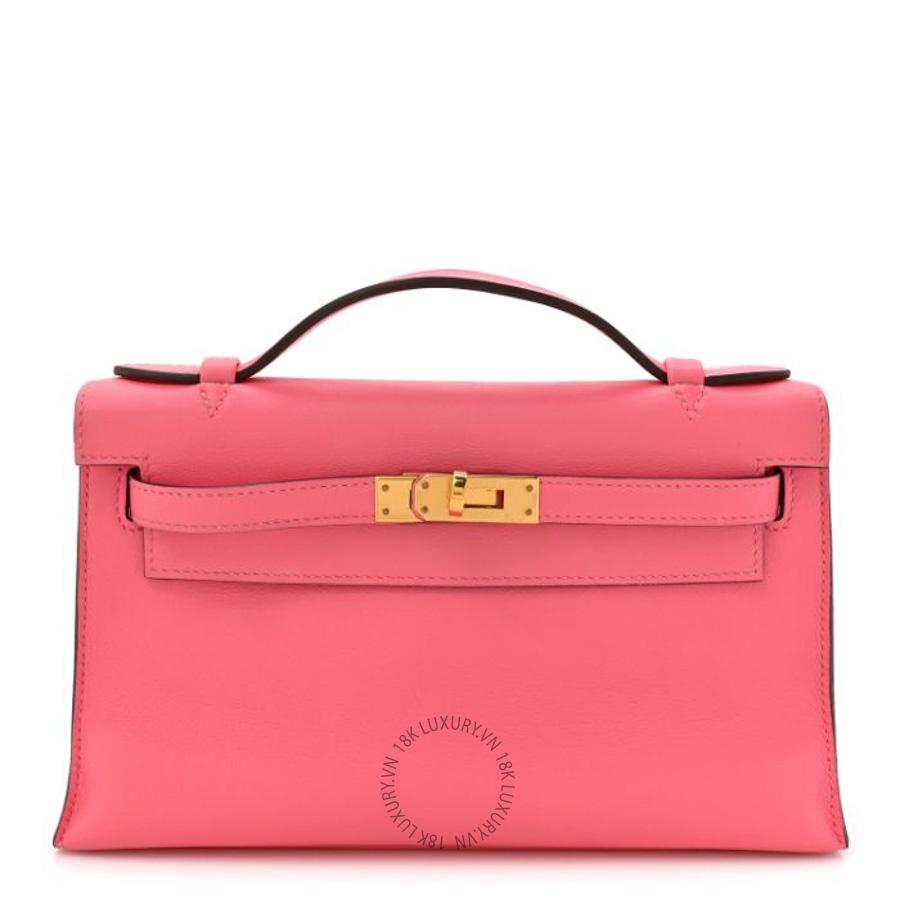 Túi xách đeo chéo Hermes Swift Kelly Pochette Clutch Rose Azalee FPTH351