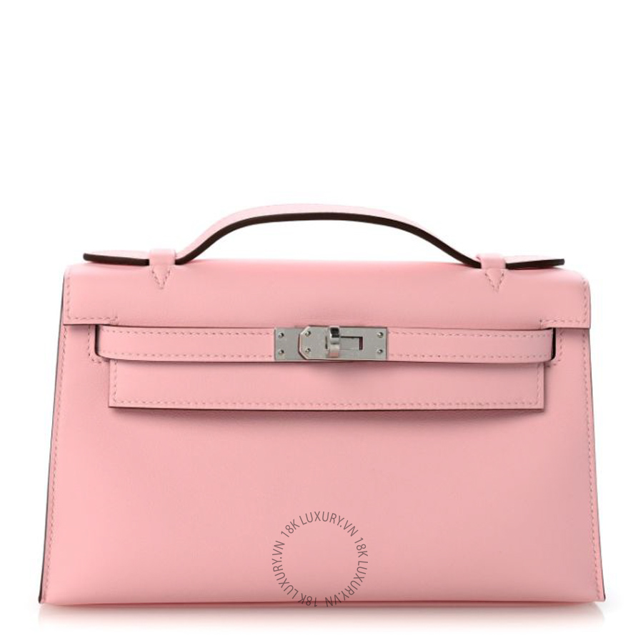 Túi xách đeo chéo Hermes Swift Kelly Pochette Clutch Rose Sakura FPTH396