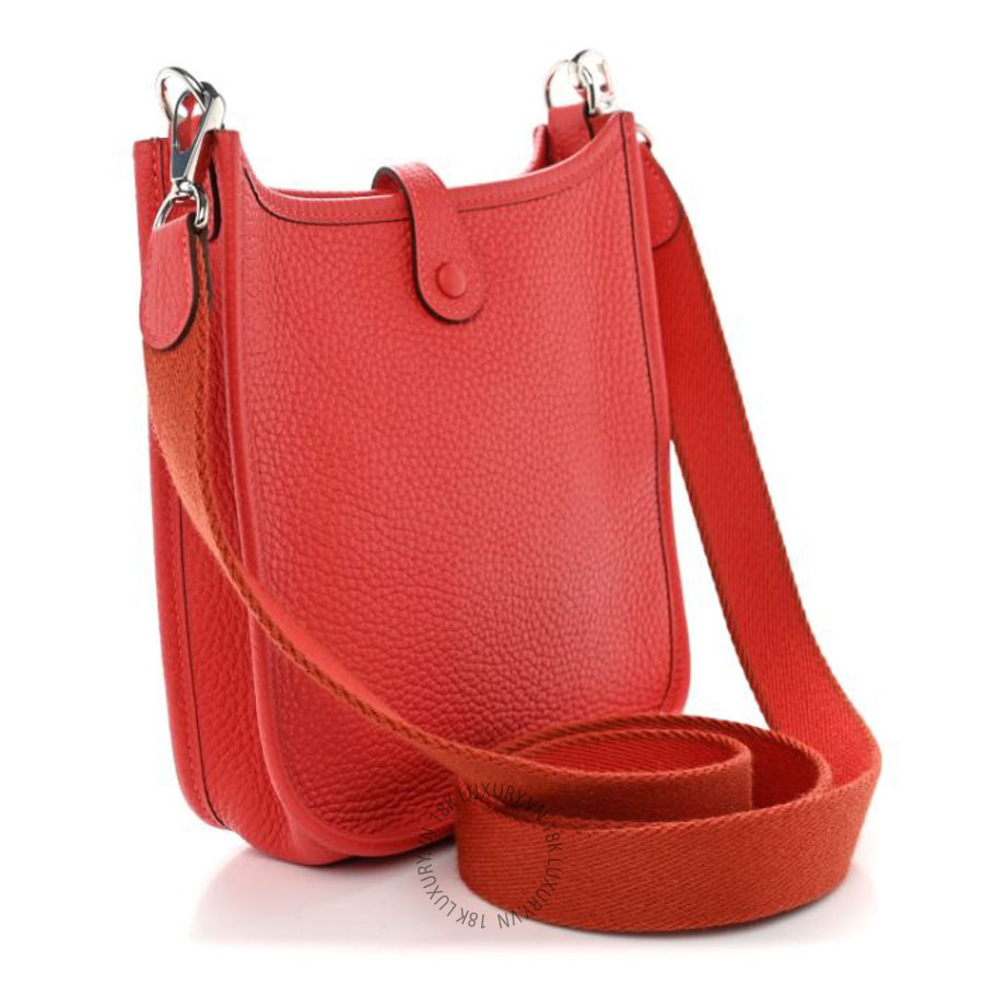 Túi xách đeo chéo Hermes Taurillon Clemence Amazone Evelyne TPM Rouge Pivoine FPTH372