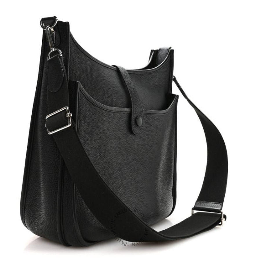 Túi xách đeo chéo Hermes Taurillon Clemence EVELYNE III Black FPTH313
