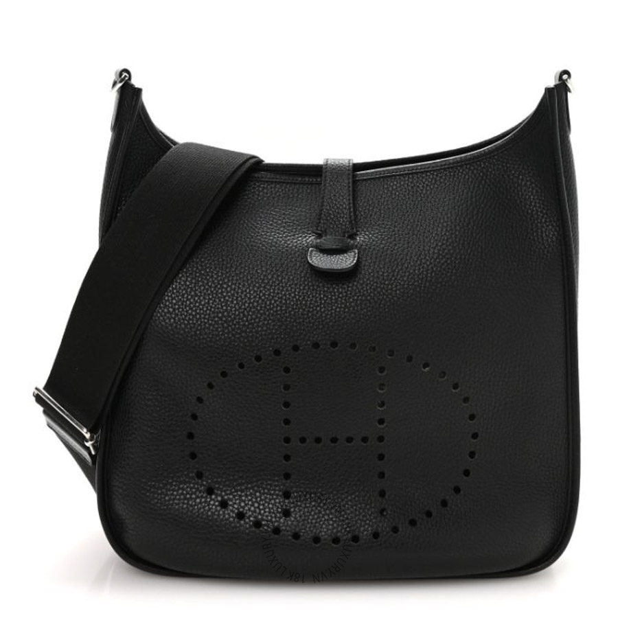 Túi xách đeo chéo Hermes Taurillon Clemence EVELYNE III Black FPTH313