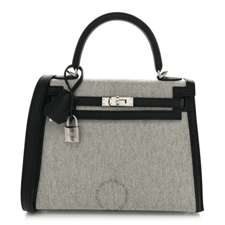 Túi xách đeo chéo Hermes Toile H Swift Kelly Sellier 25 Ecru Black FPTH001