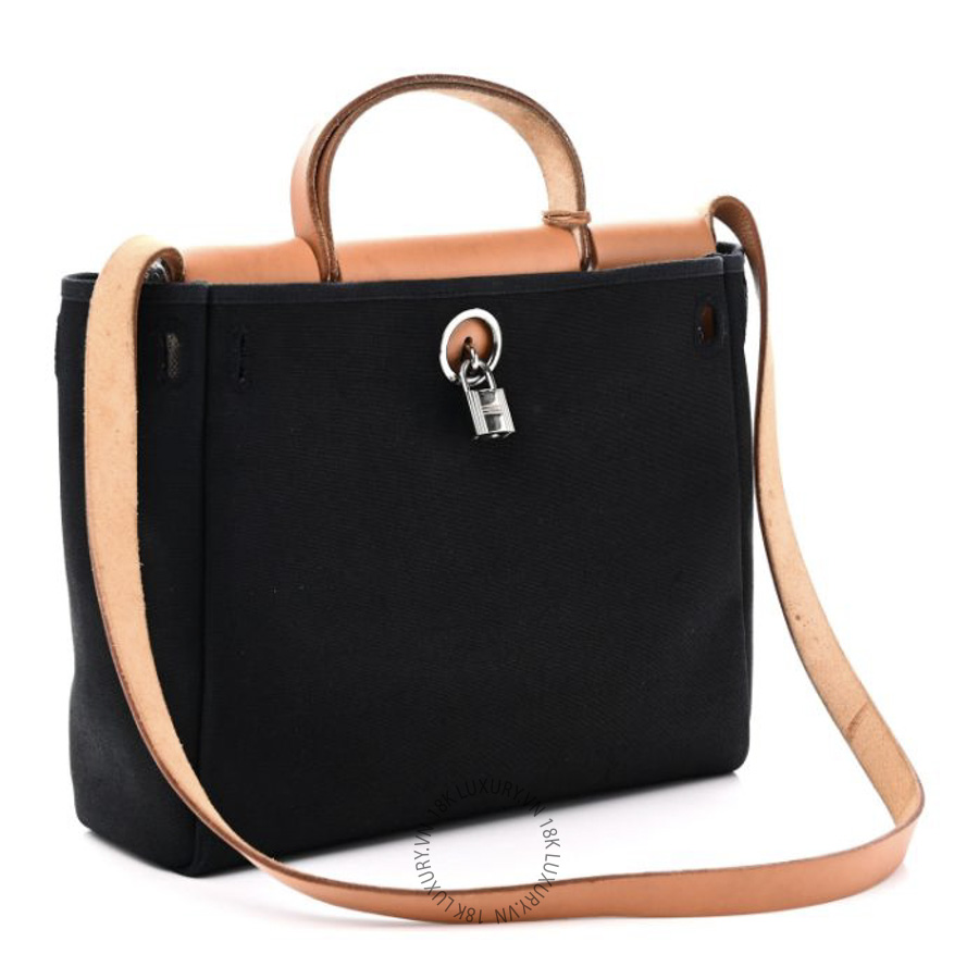 Túi Xách Đeo Chéo Hermes Toile Vache Calfskin Herbag 30 PM Black Natural TMH482