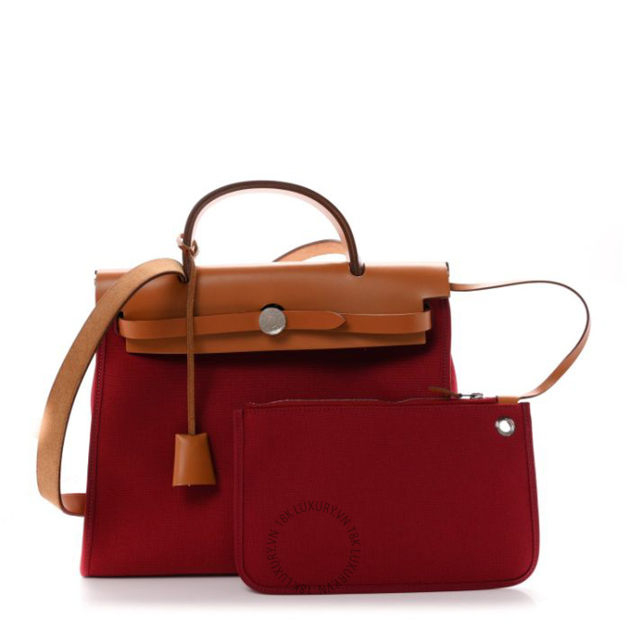 Túi xách đeo chéo Hermes Vache Hunter Toile Herbag Zip 31 PM Rubis FPTH008