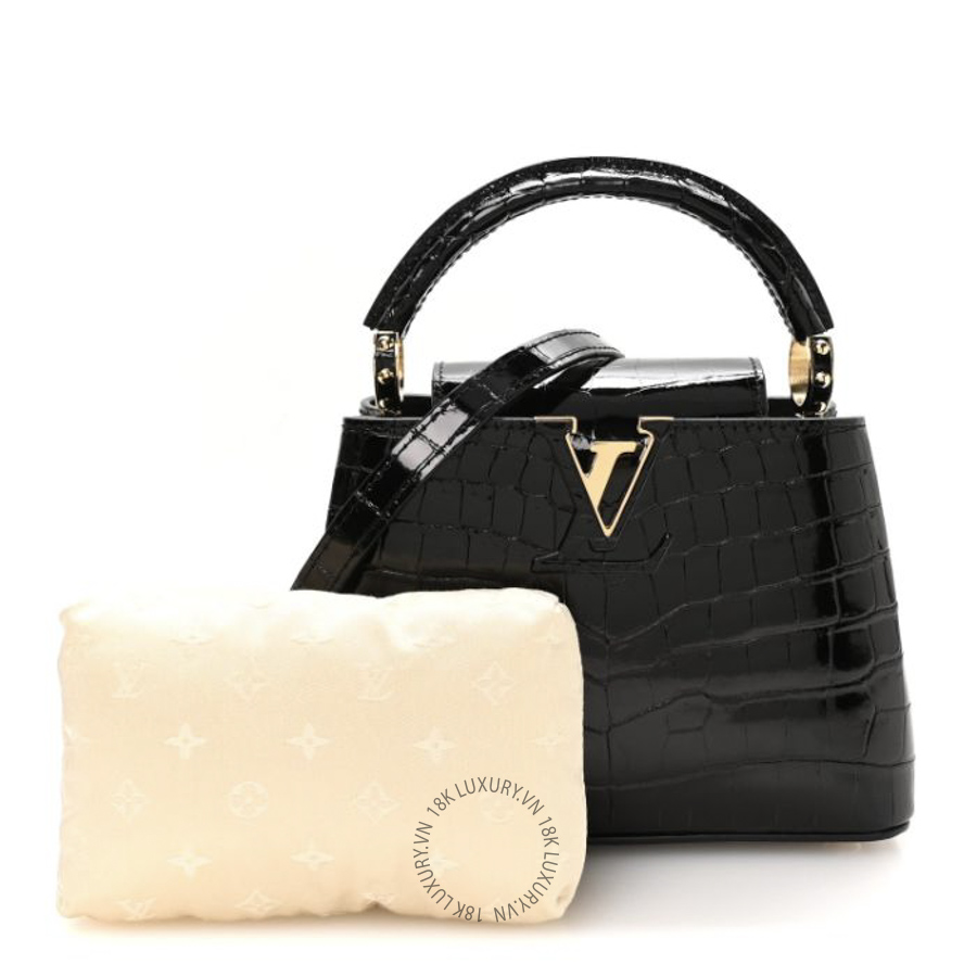 Túi Xách Đeo Chéo Louis Vuitton Crocodile Mini Capucines Black MNGR378