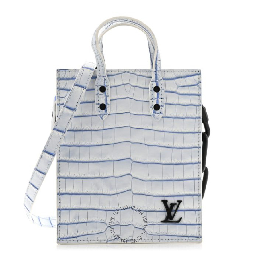 Túi Xách Đeo Chéo Louis Vuitton Crocodile Niloticus Sac Plat XS Mat Meringue White Blue NSBD112