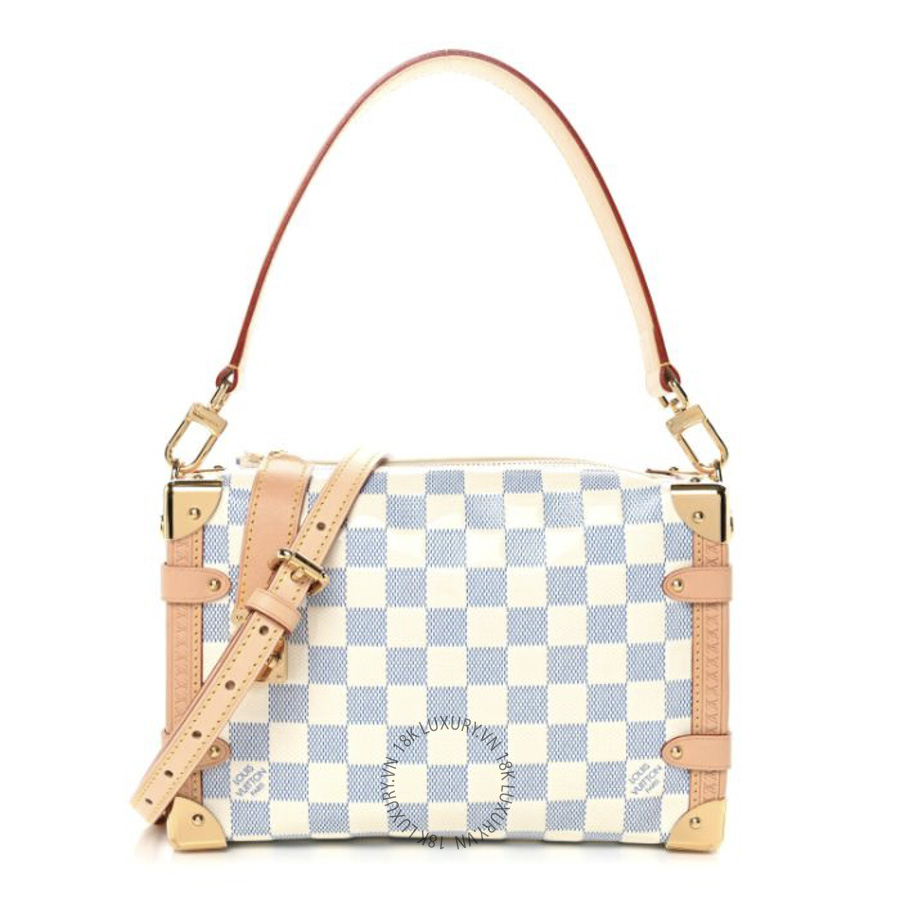 Túi Xách Đeo Chéo Louis Vuitton Damier Vernis Side Trunk MM Celeste Blue MNGR500
