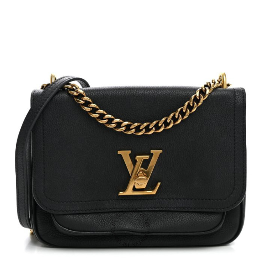 Túi Xách Đeo Chéo Louis Vuitton Grained Calfskin Lockme Chain Bag PM Black NSBD703
