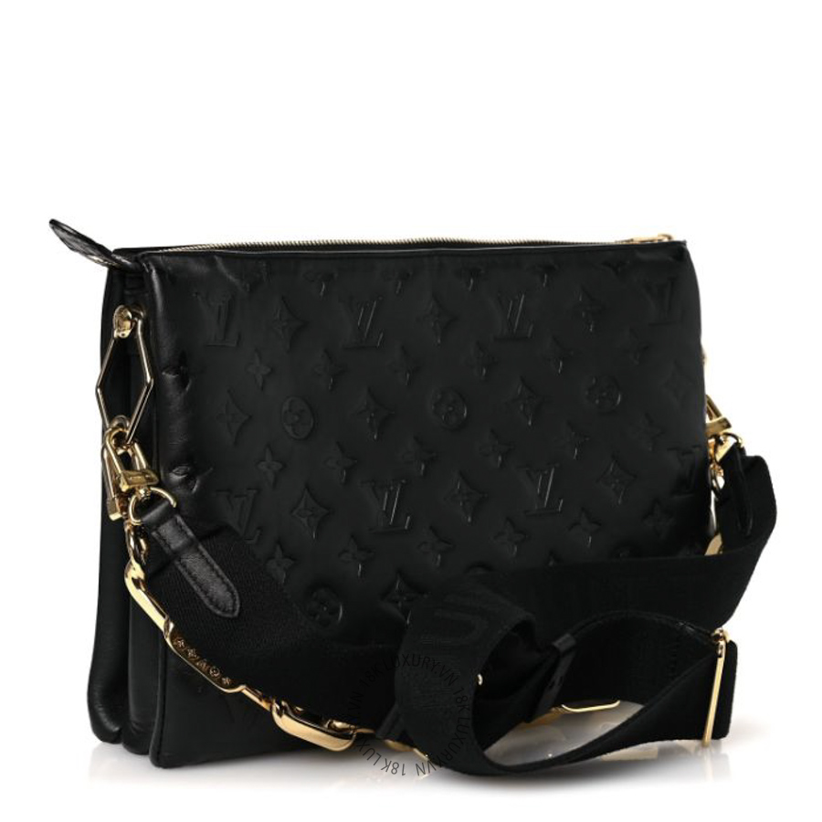 Túi Xách Đeo Chéo Louis Vuitton Lambskin Embossed Monogram Coussin MM Black NSBD002