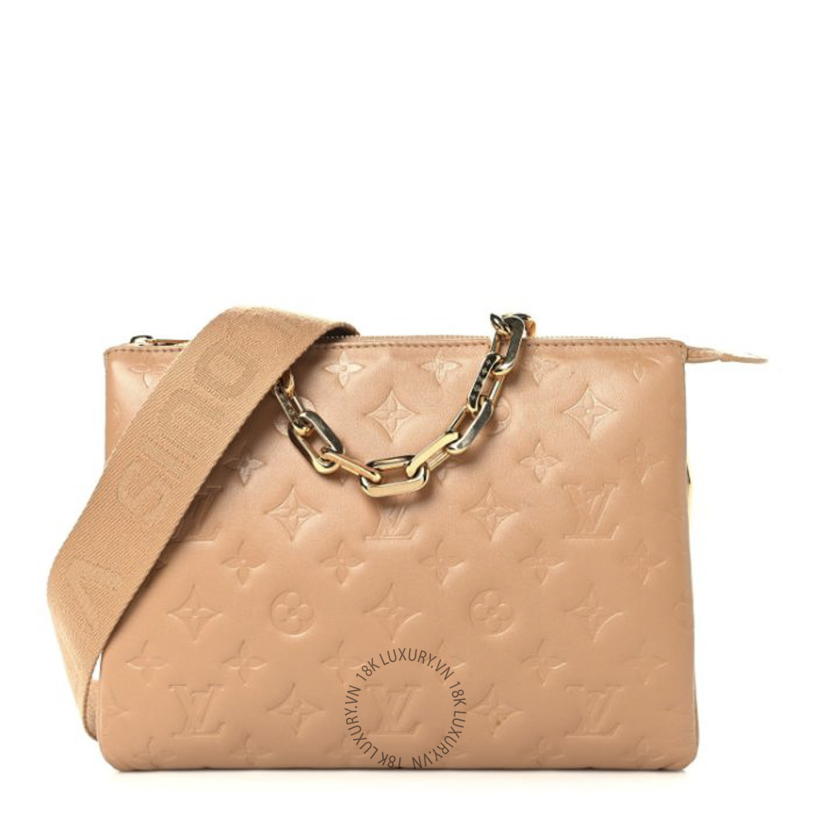 Túi Xách Đeo Chéo Louis Vuitton Lambskin Embossed Monogram Coussin PM Camel MNGR773