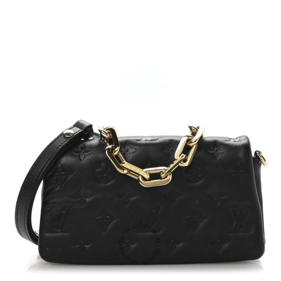 Túi Xách Đeo Chéo Louis Vuitton Lambskin Embossed Monogram Pochette Coussin Crossbody Black NSBD361