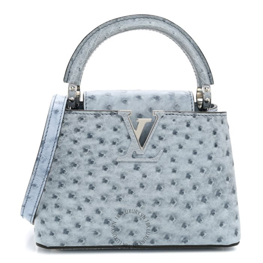 Túi Xách Đeo Chéo Louis Vuitton Ostrich Capucines Mini Blue Denim NSBD103