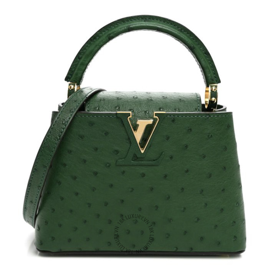 Túi Xách Đeo Chéo Louis Vuitton Ostrich Capucines Mini Mint NSBD212