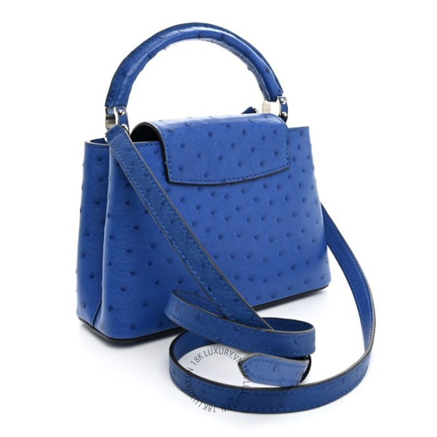 Túi Xách Đeo Chéo Louis Vuitton Ostrich Capucines Mini Saphir MNGR228