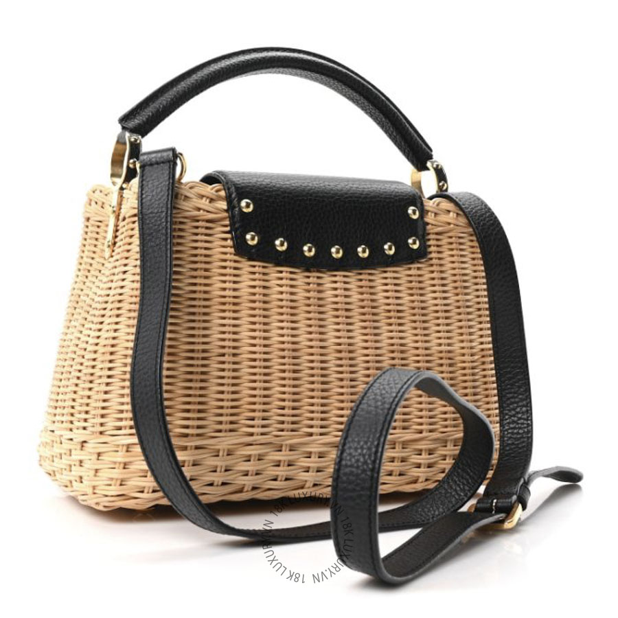 Túi Xách Đeo Chéo Louis Vuitton Rattan Calfskin Capucines BB Black NSBD728