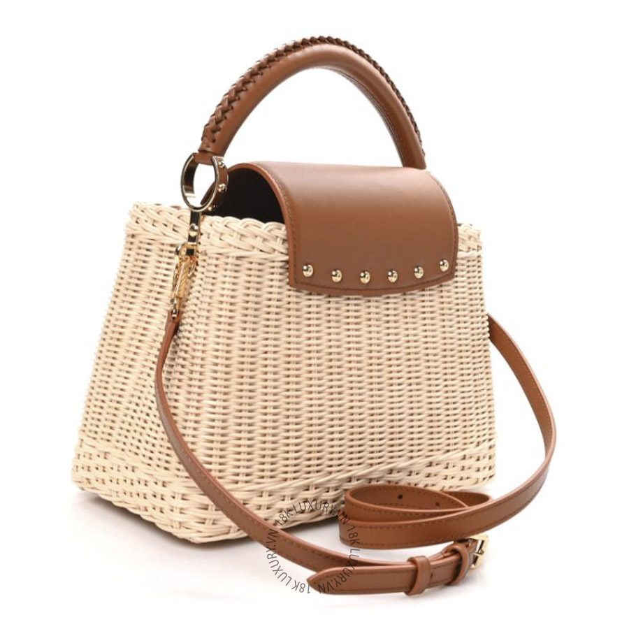 Túi Xách Đeo Chéo Louis Vuitton Rattan Calfskin Capucines BB Tan MNGR759